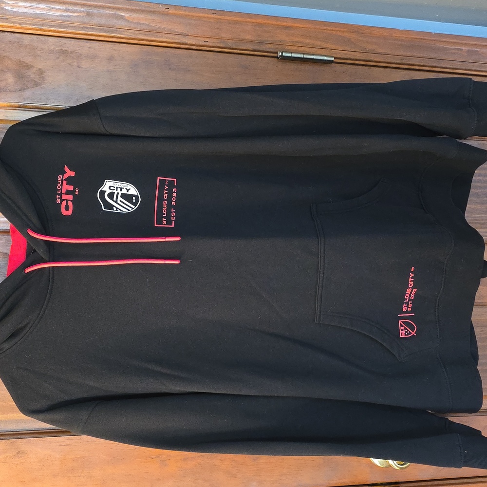 ST. LOUIS CITY Soccer, Black Hoodie with Pink Accents, Sz. 2XL. Great Condition